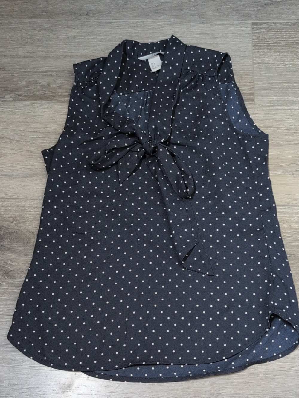 H&M Navy and White Polka Dot Tie-Front Sleeveless Camisole